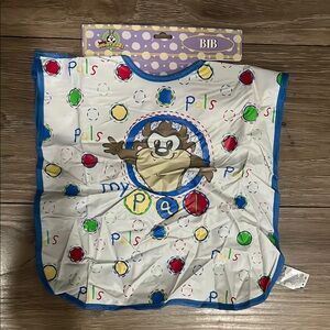 Vintage Tasmanian devil looney tunes Warner Bros White and Blue Bib